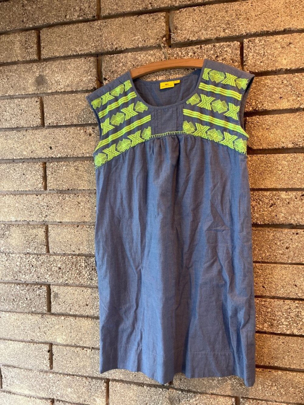 Roberta Roller Rabbit Blue Dress With Neon Green Embroidery Cotton Womens Size S